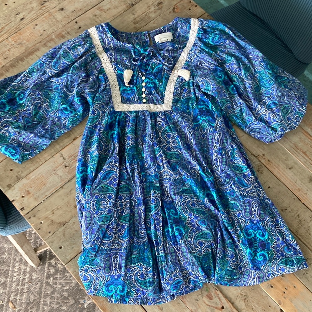 Anthropologie Blue and Green Paisley Romper